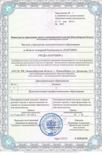 Приложение к лицензии ЧУДО ПАРТНЁР